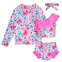Funnycokid Baby Toddler Girls Swimsuit 4 Piece Bathing Suit Long Sleeve Rash Guard Sets 12 Months-7 Years