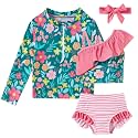 Funnycokid Baby Toddler Girls Swimsuit 4 Piece Bathing Suit Long Sleeve Rash Guard Sets 12 Months-7 Years