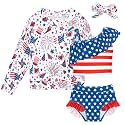 Funnycokid Baby Toddler Girls Swimsuit 4 Piece Bathing Suit Long Sleeve Rash Guard Sets 12 Months-7 Years