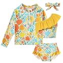 Funnycokid Baby Toddler Girls Swimsuit 4 Piece Bathing Suit Long Sleeve Rash Guard Sets 12 Months-7 Years