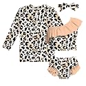 Funnycokid Baby Toddler Girls Swimsuit 4 Piece Bathing Suit Long Sleeve Rash Guard Sets 12 Months-7 Years