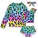 Funnycokid Baby Toddler Girls Swimsuit 4 Piece Bathing Suit Long Sleeve Rash Guard Sets 12 Months-7 Years