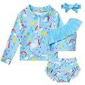 Funnycokid Baby Toddler Girls Swimsuit 4 Piece Bathing Suit Long Sleeve Rash Guard Sets 12 Months-7 Years