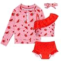 Funnycokid Baby Toddler Girls Swimsuit 4 Piece Bathing Suit Long Sleeve Rash Guard Sets 12 Months-7 Years