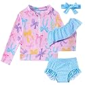 Funnycokid Baby Toddler Girls Swimsuit 4 Piece Bathing Suit Long Sleeve Rash Guard Sets 12 Months-7 Years