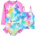 Funnycokid Girls Swimsuit Tankini Rash Guard Set Bathing Suits 3-10 Years