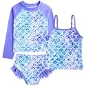 Funnycokid Girls Swimsuit Tankini Rash Guard Set Bathing Suits 3-10 Years