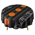 Funnymoom 1 Pack Round Basketball Tablecloth 84 Inch Plastic Basketball Party Decorations Disposable Table Cloth Washable Disposable Circle Table Cover for Birthday Party Supplies Decoration