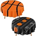 Funnymoom 2 Pack Round Basketball Tablecloth 84 Inch Plastic Basketball Party Decorations Disposable Table Cloth Washable Disposable Circle Table Cover for Birthday Party Supplies Decoration