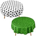 Funnymoom 2 Pack Round Soccer Tablecloth 84 Inch Plastic Soccer Grass Party Decorations Disposable Grass Table Cloth Washable Disposable Circle Table Cover for Birthday Party Supplies Decoration