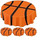Funnymoom 4 Pack Round Basketball Tablecloth 84 Inch Plastic Basketball Party Decorations Disposable Table Cloth Washable Disposable Circle Table Cover for Birthday Party Supplies Decoration
