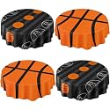 Funnymoom 4 Pack Round Basketball Tablecloth 84 Inch Plastic Basketball Party Decorations Disposable Table Cloth Washable Disposable Table Cover for Birthday Party Supplies Decoration