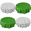 Funnymoom 4 Pack Round Soccer Tablecloth 84 Inch Plastic Soccer Grass Party Decorations Disposable Grass Table Cloth Washable Disposable Circle Table Cover for Birthday Party Supplies Decoration