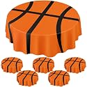 Funnymoom 6 Pack Round Basketball Tablecloth 84 Inch Plastic Basketball Party Decorations Disposable Table Cloth Washable Disposable Circle Table Cover for Birthday Party Supplies Decoration