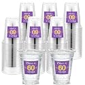 Funnymoom 60 Pack 60th Birthday Cups Decorations for Women, 12oz, Purple
