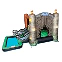 Funormous Jurassic World Dinosaur Bounce House with Slide, Ball Pit &amp; Pool – Indoor/Outdoor Inflatable Castle Waterslide with GFCI Air Blower for Kids Ages 3–8
