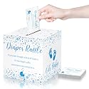 Funrous 51 Pcs Diaper Raffle Box with Tickets, Blue Silver
