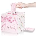 Funrous 51 Pcs Diaper Raffle Box with Tickets, Pink Color