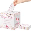 Funrous 51 Pcs Diaper Raffle Box with Tickets, White, Pink
