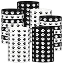 Funtery 100 Pcs Paw Print Rubber Bracelet Silicone Wristband, Black, White