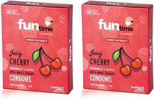 funtime dotted ribbed  contoured juicy cherry flavored condom  3n each condom set of 2 6 sheets