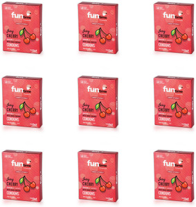 funtime dotted ribbed  contoured juicy cherry flavored condom  3n each condom set of 9 27 sheets