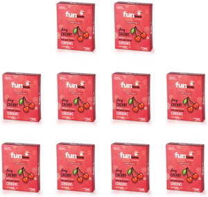 funtime juicy cherry flavoured dotted condoms  ribbed  lubricated for extra pleasure condom set of 10 30 sheets