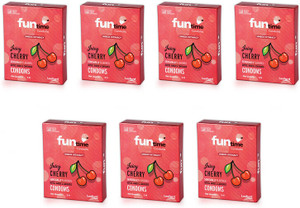 funtime juicy cherry flavoured dotted condoms  ribbed  lubricated for extra pleasure condom set of 7 21 sheets