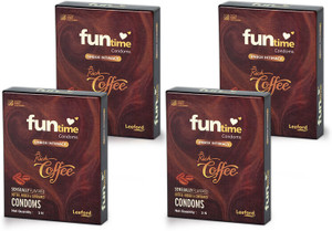 funtime rich coffee flavored ribbed dotted  lubricated condoms  extra pleasure condom set of 4 12 sheets