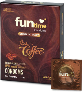 funtime rich coffee flavored ribbed dotted  lubricated condoms  extra pleasure condom 3 sheets