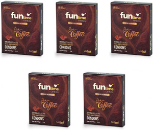 funtime rich coffee flavored ribbed dotted  lubricated condoms  extra pleasure condom set of 5 15 sheets