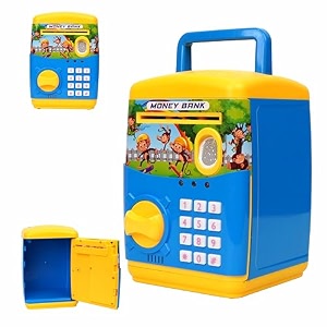 savings bank for kids with finger print sensor casual piggy savings bank with electronic lock for kids with indian music 0 to 9 number blue amp yellow