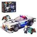 FUNWHOLE Police Patrol Car Lighting Building-Bricks Set - Cyberpunk City Car Chase Playkit with Officer 372 Pcs STEM Toys