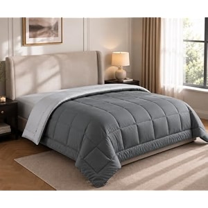 furbo microfiber reversible comforter set  soft 220 gsm lightweight all season quilt blanket for double bed  ash grey amp pearl grey