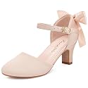 Furdeour Dress Shoes for Girls Heels Kids Princess Bow Pumps Flower Girl