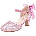 Furdeour Dress Shoes for Girls Heels Kids Princess Bow Pumps Flower Girl