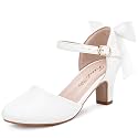 Furdeour Dress Shoes for Girls Heels Kids Princess Bow Pumps Flower Girl