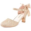 Furdeour Dress Shoes for Girls Heels Kids Princess Bow Pumps Flower Girl