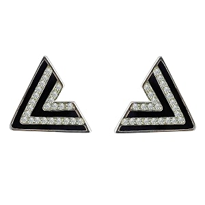 fure rhodium metal triangular black enamel collar pins with rhinestones for men and women
