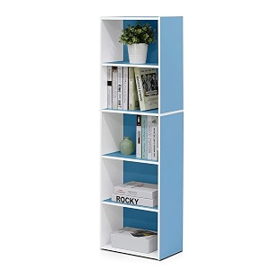 furinno 5-tier reversible color open shelf bookcase  whitelight blue 11055whlbl