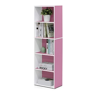 furinno luder book shelf 5-tier bookshelf bookcase with open shelves 94 x 158 x 52 easy assembly for living room bedroom home office whitepink