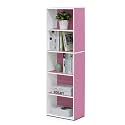 Furinno LUDER Book Shelf, 5-Tier Bookshelf, Bookcase with Open Shelves, 9.4 x 15.8 x 52, Easy Assembly, for Living Room, Bedroom, Home Office, White/Pink