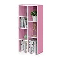 Furinno LUDER Book Shelf, 7-Cube Bookshelf, Bookcase with Open Shelves, 9.4 x 19.5 x 41.7, Easy Assembly, for Living Room, Bedroom, Home Office, White/Pink