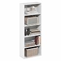 Furinno Basic Book Shelf, 5-Tier Bookshelf, Storage Organizer Bookcase with Open Shelf, 7 x 17 x 44, for Living Room, Bedroom, Home Office, White