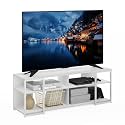 Furinno Camnus TV Stand, 3-Tier Modern Wide Entertainment Center with Metal Frame Support, TV Console with Open Back, for TVs up to 65 Inch, for Living Room, Bedroom, Solid White