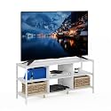 Furinno Camnus TV Stand, 3-Tier Modern Entertainment Center with Metal Frame Support, TV Console with Open Back, for TVs up to 60 Inch, for Living Room, Bedroom, Solid White