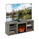 Furinno Classic 3-Tier Fireplace TV Stand for 60 Inch TV, French Oak Grey