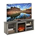 Furinno Classic 3-Tier Fireplace TV Stand for 70 Inch TV, French Oak Grey