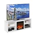 Furinno Classic 70 Inch TV Stand with Fireplace, Solid White