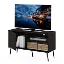 Furinno Claude Mid Century Style Stand With Wood Legs For TV Up To 55 Inches, One Cabinet Two Shelves, Espresso
